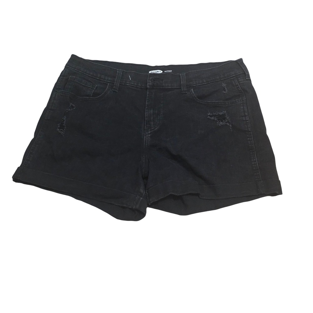 Old Navy Boyfriend Black Distressed Denim Shorts Cuffed Womens Size 14 Mid Rise